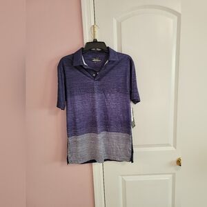 NWT Mens Ben Hogan Performance Blue & Gray Striped Golf Polo Shirt- S- Sport